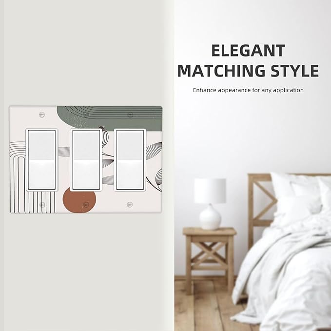 Light Switch Covers Sage Green Boho Nature Art Minimalist Geometric Plant 3 Gang Rocker Electrical GFCI Decorative Triple Outlet Wall Plate Cover Switchplate for Bedroom living Room Decor