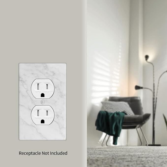 Faux White Marble Duplex Outlet Cover – Standard US Size 4.5" x 2.76", Decorative 1-Gang Wall Plate, Durable Polycarbonate Thermoplastic