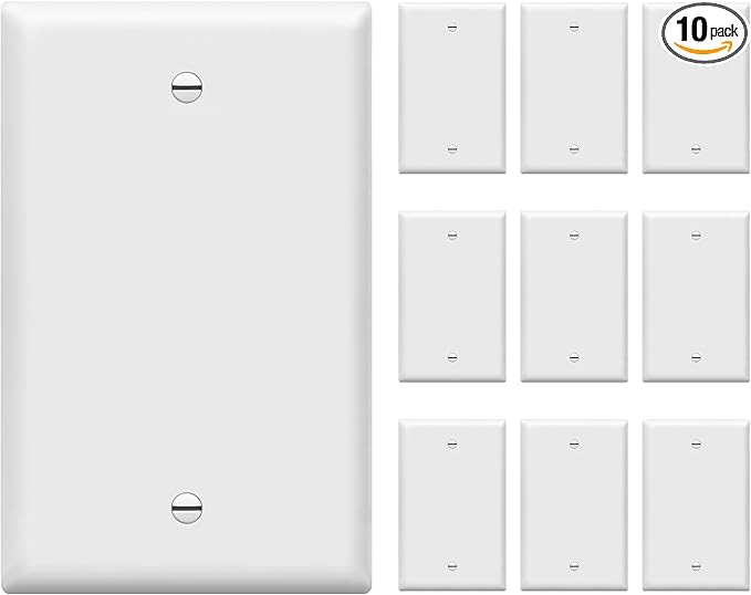 ENERLITES Mid-Size Blank Device Wall Plate, Midway Blank Outlet Covers, 1-Gang 4.88" x 3.11", Unbreakable Polycarbonate Thermoplastic, UL Listed, 8801M-W-10PCS, Gloss Finish, White (10 Pack)