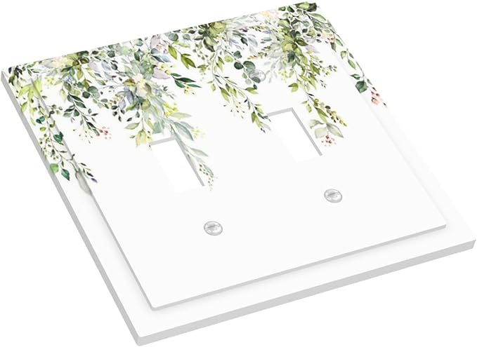 Decorative Switch Plates Green Eucalyptus Leaves Floral Wildflower 2 Gang Double Toggle Outlet Light Switch Cover Wall Plate Electrical Faceplate For Bed Room Living Room Decor
