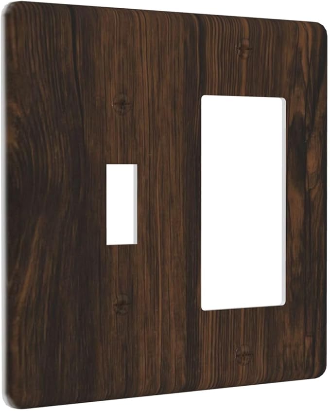 Light Switch Cover Plate Dark Brown Wood Grain Rustic Country Wooden 2 Gang Toggle Rocker Combo Wall Plates Decorative Switch Plates and Outlet Covers Socket Cover for Farmhouse Home Decor