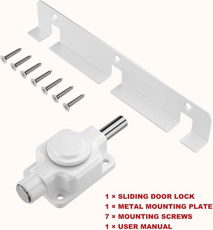 Securityman Sliding Door Lock | Sliding Glass Door Lock for Child Safety, Pet, Patio, & Adjustable Ventilation with Button Actuation, Metal Shaft