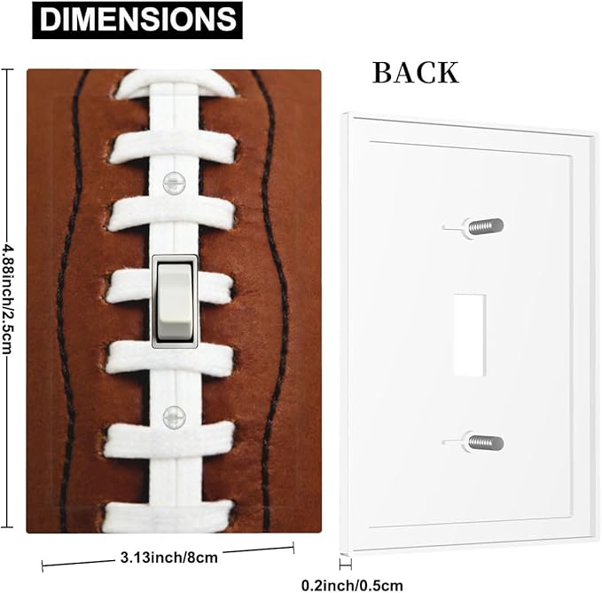Football Laces 1-Gang Toggle Light Switch Plate, Game Day Sports Fan Vintage Leather Texture Decorative Wall Plate for Boys Room