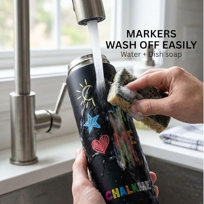 Kids Water Bottle 16oz Stainless Steel Vacuum Insulated with Washable Markers Included, Decorate Your Own Water Bottle, Dishwasher Safe, Easter Basket Stuffers for Boys & Girls
