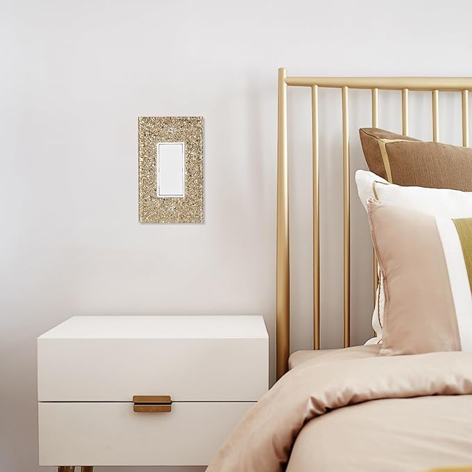 Gold Glitter Light Switch or Outlet Covers - Sparkling Wall Plate Cover 5.10"x3.15",1-Gang Rocker