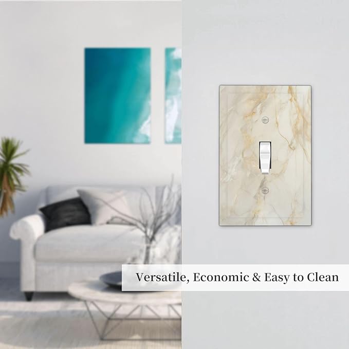 Light Switch Cover Plate Beige Gold Marble Abstraction Morden Art 1 Gang Single Toggle Decorative Switch Plates Wall Plates Electrical Faceplate Socket Covers for Kitchen Bathroom Decor