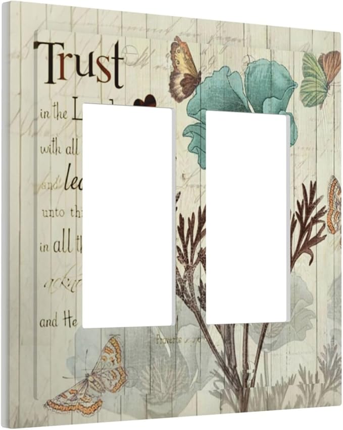 Rustic Elegant Teal Tulip Bible Inspirational Quote Decorative Outlet Covers 2 Gang Double GFCI Rocker Electrical Wall Panels Light Switch Cover Plate for Farmhouse Bedroom Decor