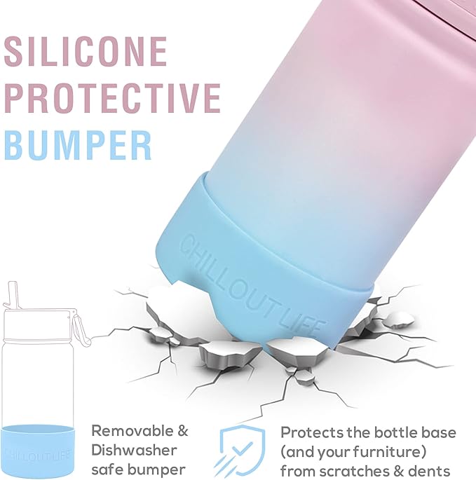CHILLOUT LIFE 12 oz Kids Insulated Water Bottle for School with Straw Lid Leakproof and Cute Waterproof Stickers, Personalized Stainless Steel Thermos Flask Metal Water Bottle for Girls & Boys