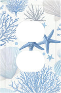 Coastal Blue Coral & Starfish Duplex Wall Plate - 1-Gang Standard US Size Watercolor Ocean Treasures Outlet Covers, Serene Underwater Garden for Beach House Decor