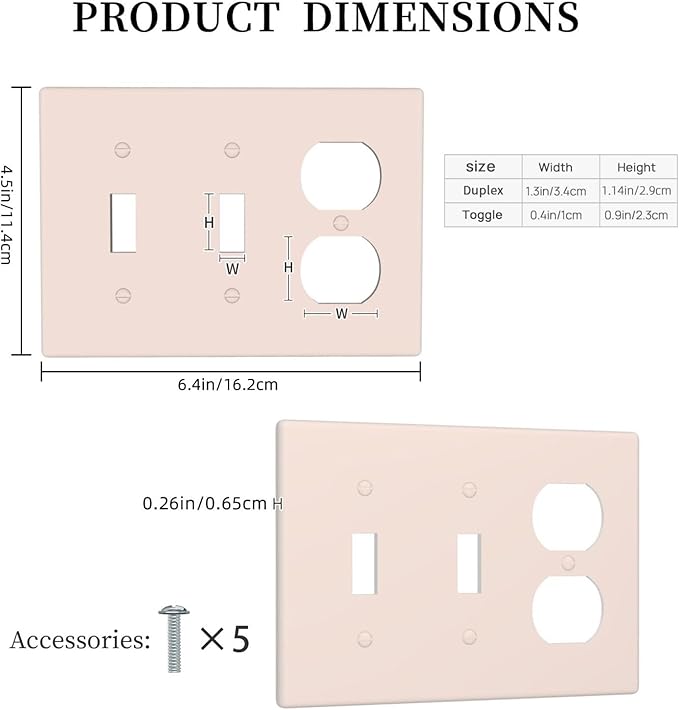 Beige 3 Gang 2 Toggle 1 Duplex Combination Light Switch Plate Decorative Triple Toggle Wall Plate Cover Electrical Faceplate Switch Face Plate