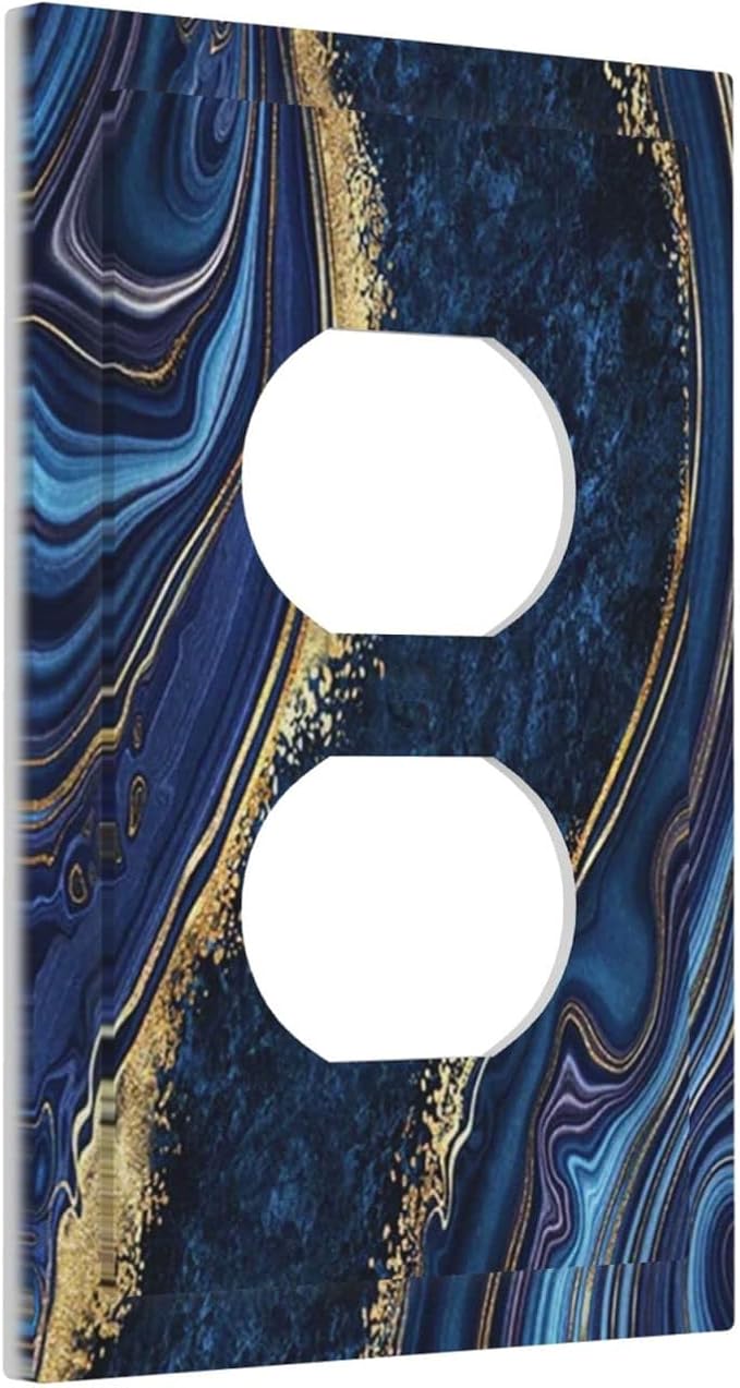Modern Luxury Navy Blue Marble 1 Gang Outlet Covers Duplex Receptacle Wall Plate Decorative Faceplate Switchplates Abstract Blue Black Gold Marble Gold Foil Boys Men Home Bathroom Decorate Large Size