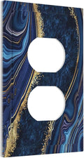 Modern Luxury Navy Blue Marble 1 Gang Outlet Covers Duplex Receptacle Wall Plate Decorative Faceplate Switchplates Abstract Blue Black Gold Marble Gold Foil Boys Men Home Bathroom Decorate Large Size