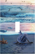 Funny Beach Teal/Blue Turtles Decorative 1-Gang Outlet Light Switch Plate Single Toggle Face Wall Plate Seashell Starfish Wave Sea Ocean Coastal Animal Marine Electrical Receptacle Cover Midway Size
