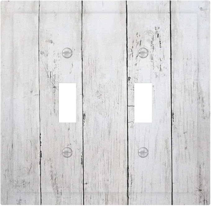 Modern Rustic Wood White Oak Print Decorative Switch Plates 2 Gang Double Toggle Outlet Light Switch Cover Wall Plate Electrical Faceplate for Farmhouse Home Decor