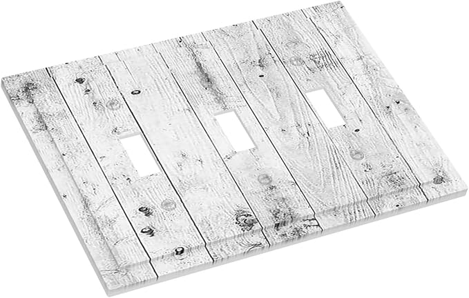 Decorative Switch Plates Rustic White Grey Wood Grain 3 Gang Wall Plate Faceplate Triple Toggle Light Switch Cover Electrical Wall Panels for Farmhouse Home Decor