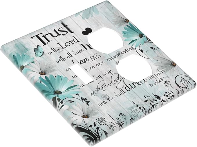 Rustic Teal Daisy Bible Verse Wooden Inspirational Quote Wallplates 1 Toggle 1 Duplex Switch Plate Electrical GFCI Faceplate Decorative Light Switch Covers for Bedroom Living Room Decor