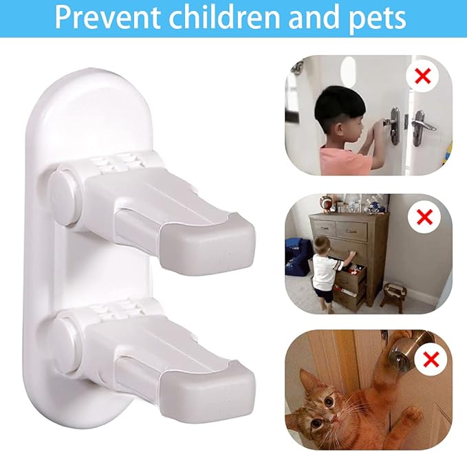 Improved Childproof Door Lever Lock（2 Pack）Prevents Toddlers from Opening Doors. Durable ABS with Adhesive Backing. Simple Install, No Tools Needed