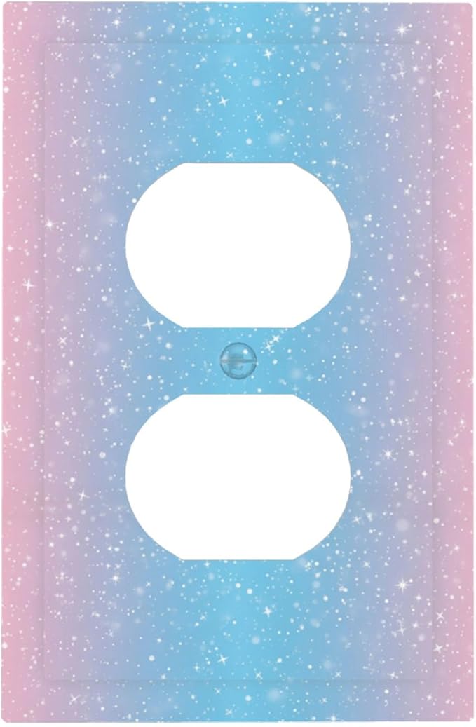 Pastel Galaxy Duplex Wall Plate - 1-Gang Standard US Size Pink & Blue Sparkle Outlet Covers, Dreamy Pastel Stars for Girls Room Decor
