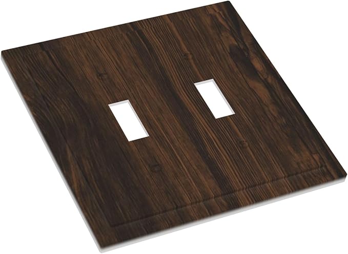 Light Switch Cover Plate Dark Brown Wood Grain Rustic Country Wooden 2 Gang Double Switch Plate Covers Toggle Wallplate Decorative Outlet Covers Electrical Switchplate for Farmhouse Home