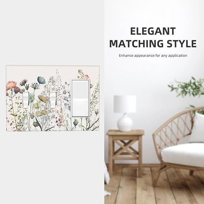 Beige Wild Flower Floral Blossom 3-Gang 2-Toggle 1-GFCI/Decorator Combination Light Switch Decorative Triple Combo Device Switches/Rocker Outlet Covers and Wall Plate