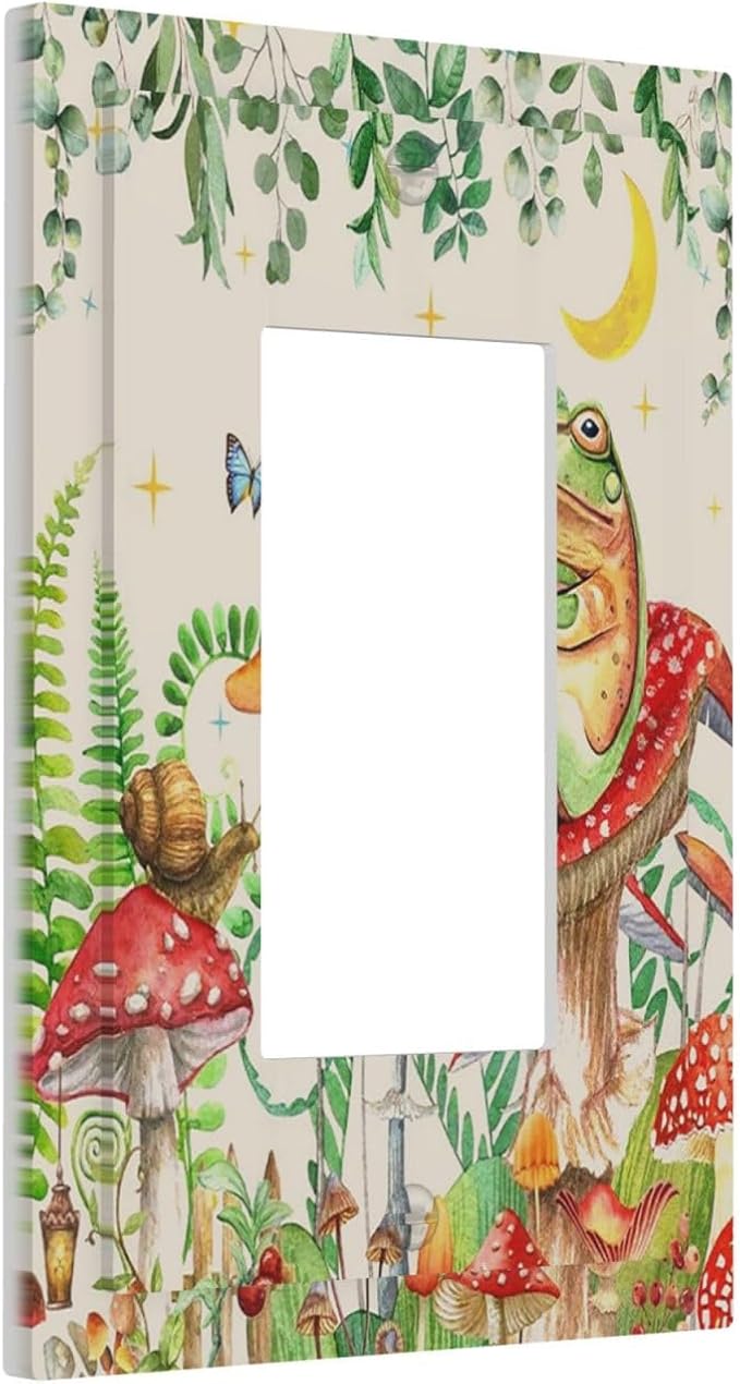 Decorative Outlet Covers Boho Mushrooms Frogs Butterflies Flowers Moon Stars 1 Gang Single Rocker Light Switch Cover Plate Wall Plates GFCI Faceplate for Kids room Bedroom Decor