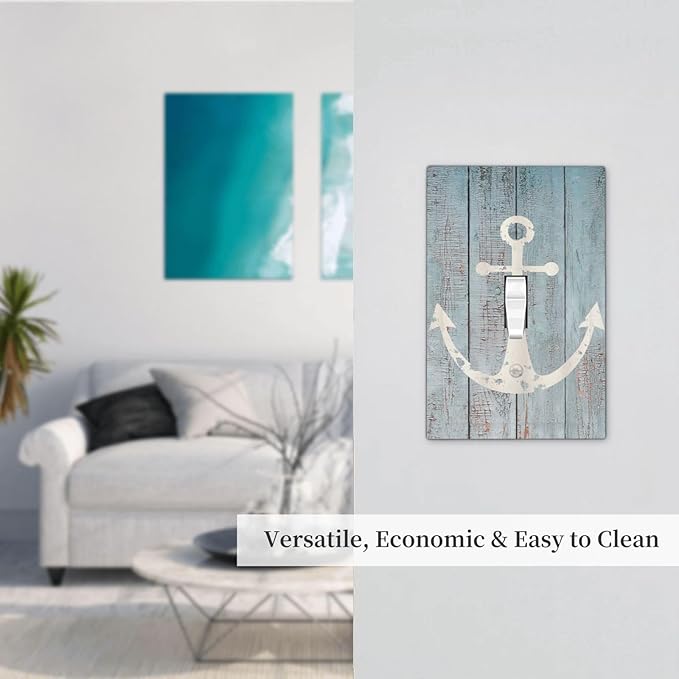 Anchor Rustic Sailing Nautical Wooden Planks Marine Decorative Light Switch Cover 1 Gang Single Toggle Device Electrical Faceplate Switchplates Decorator Outlet Wall Plate for Bathroom Farmhouse Decor