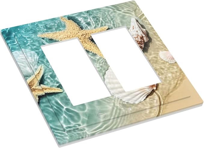 Decorative Outlet Covers Beach Starfish Ocean Conch Cameo Shell 2 Gang Double Gfci Rocker Electrical Wall Panels Light Switch Cover Plate For Decor Kids Room Decor