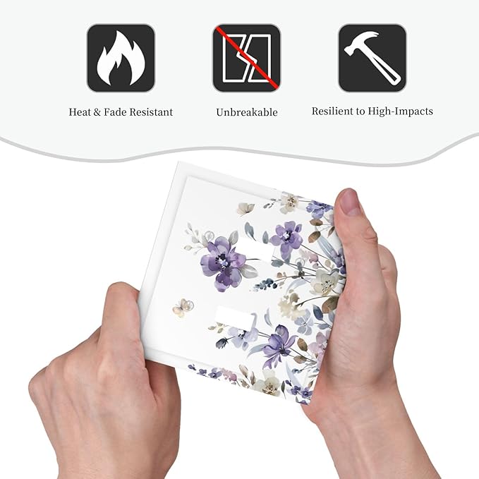 Purple Watercolor Flower Floral Butterfly Decorative Switch Plates 2 Gang Double Toggle Outlet Light Switch Cover Wall Plate Electrical Faceplate for Bedroom Living Room Decor