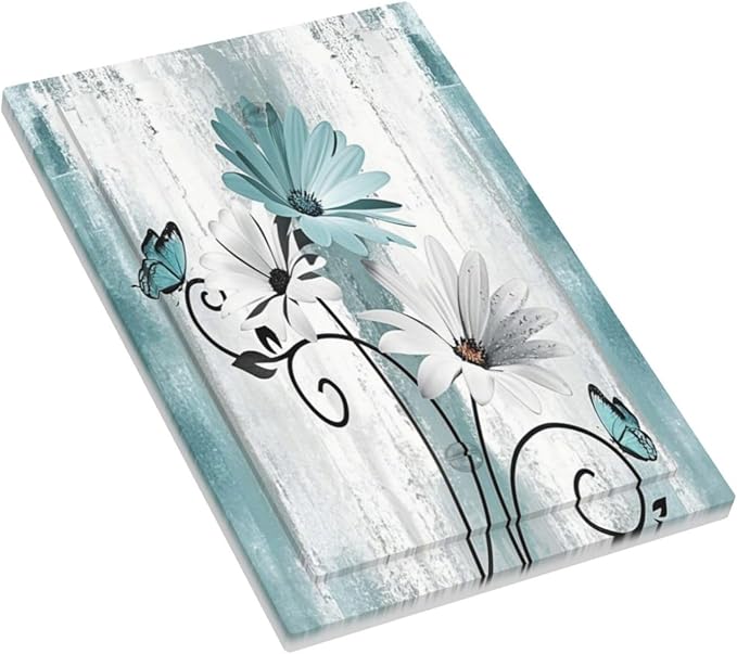 Light Switch Covers Teal Daisy Floral Butterfly Vintage Wood Decorative Switch Plates 1 Gang Blank No Device Outlet Covers Electrical WallPlates for Bathroom Bedroom Decor