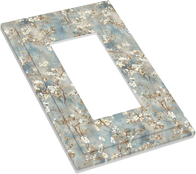 Decorative Outlet Covers Rustic Blue White Plum Blossom Flower 1 Gang Rocker Light Switch Cover Plate Single Wall Plates for Electrical Switch Plate Covers Faceplate for Bedroom Decor