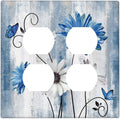 Decorative Outlet Covers Rustic Teal Blue Daisy Floral Farmhouse 2 Gang Double Duplex Light Switch Cover Wall Plates Electrical Socket Cover Art Faceplate for Bathroom Bedroom Decor