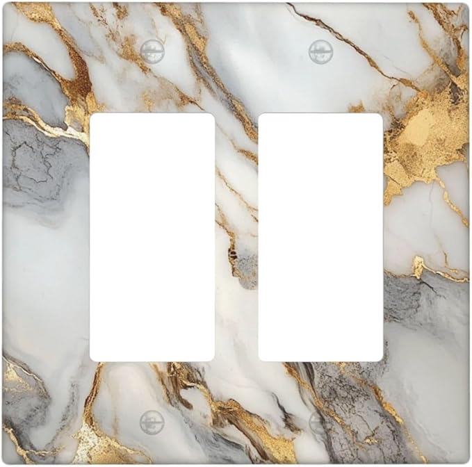 Outlet Covers White Gold Abstract Luxury Marble Patterns 2 Gang Double Rocker Light Switch Cover Plate Decorative Wall Plate GFCI Socket Cover Electrical Switch Plate Covers for Bathroom Home