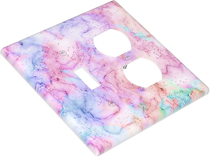 Light Switch Cover Pink Purple Gold Abstract Marble Texture 2 Gang Outlet Cover 1 Toggle Duplex Decorative Switchplate Wall Plate Electrical Receptacle Art Faceplate for Bedroom Bathroom Decor