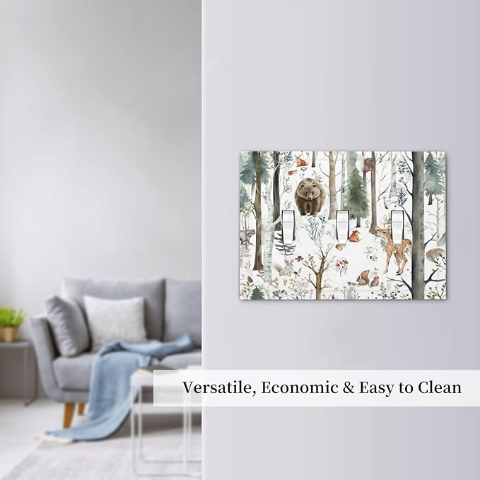 Snow Bear Fox Deer Forest Squirrel Wild Life Animal Decorative Switch Plates 3 Gang Wall Plate Triple Toggle Light Switch Cover Faceplate Electrical Wall Panels for Farmhouse Kids Room Decor