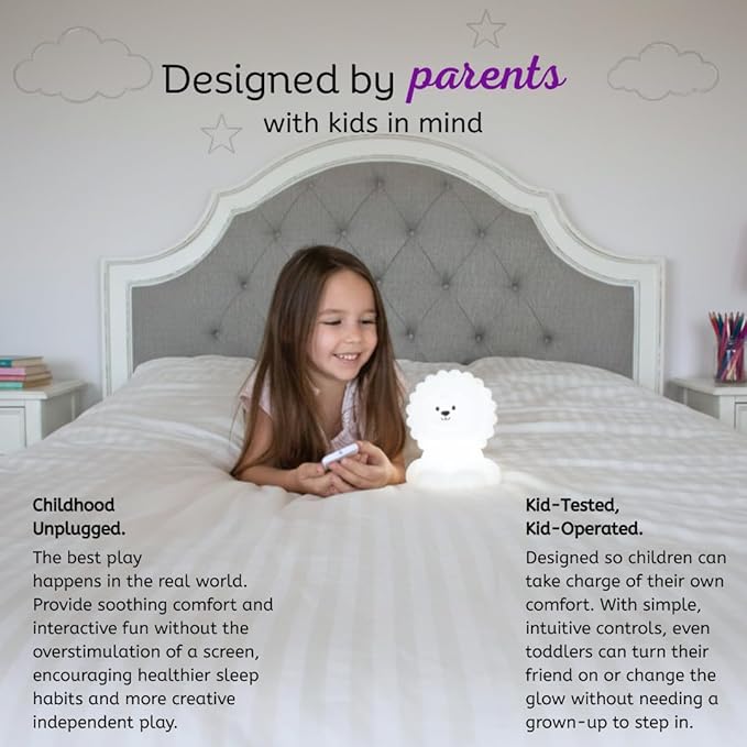 Lumipets Remote Control Silicone Night Light for Kids - Lion Design with 9 Soft Colors & Sleep Timer - Rechargeable, Battery-Operated Lamp for Bedroom | Baby Nursery, Toddler, Girls, Boys
