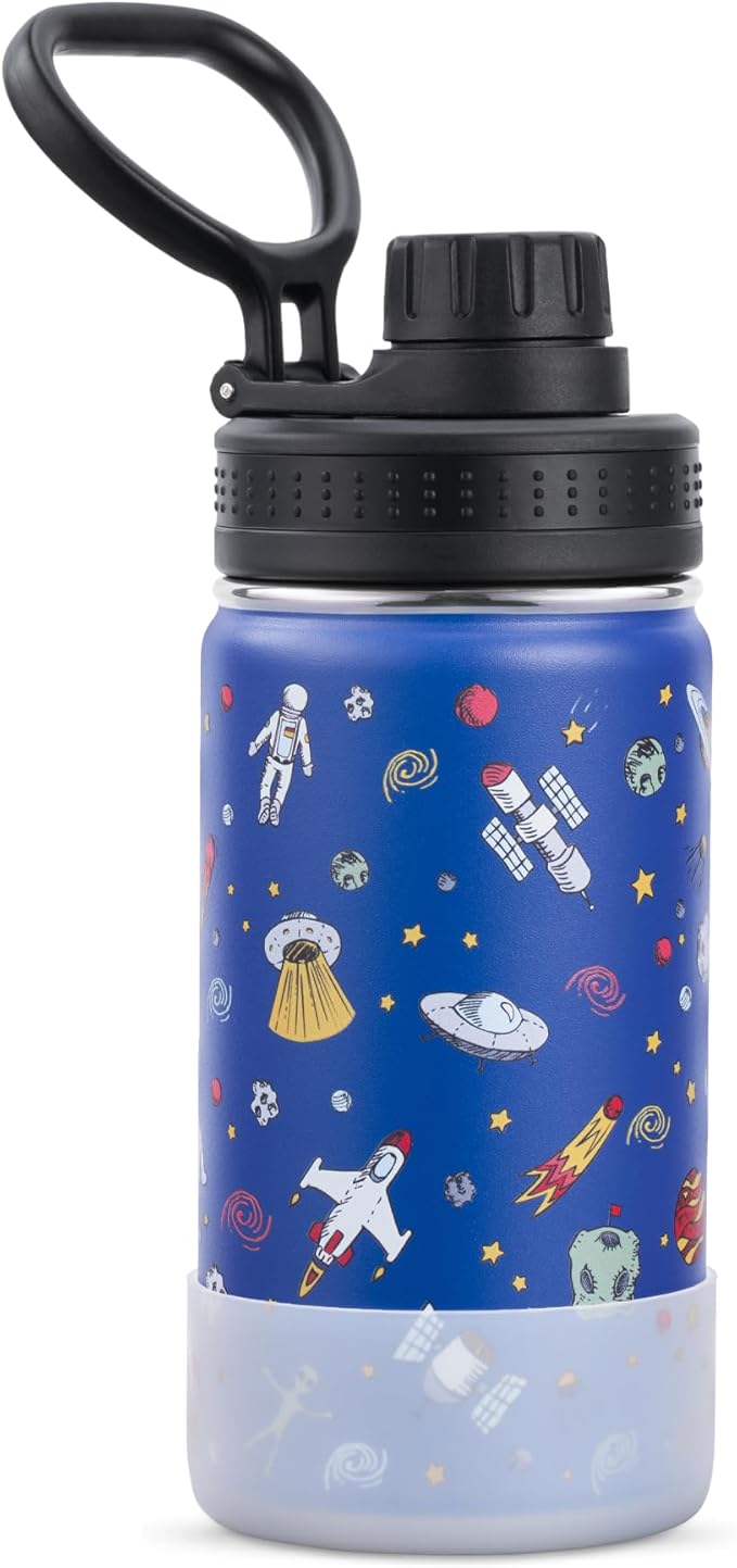 12 oz Stainless Steel Vacuum Insulated Wide Mouth Sports Water Bottle - Kids Metal Water Flask for School, BPA-Free-Astronaut