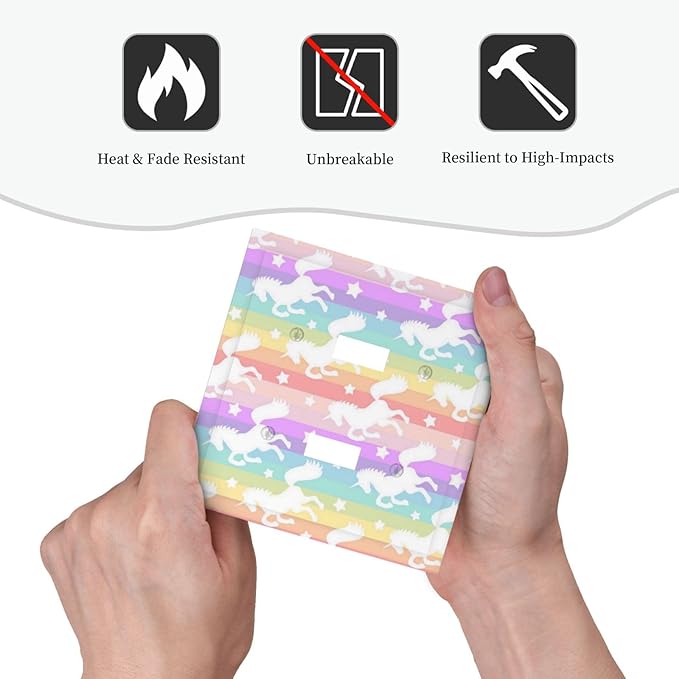 Funny Watercolor Kids Girl Bedroom Cute Colorful Rainbow Stripe Unicorn Purple Pink 2 Gang Electrical Double Toggle Outlet Light Switch Wall Plate Decorative Receptacle Face Switchplate Cover Mid Size