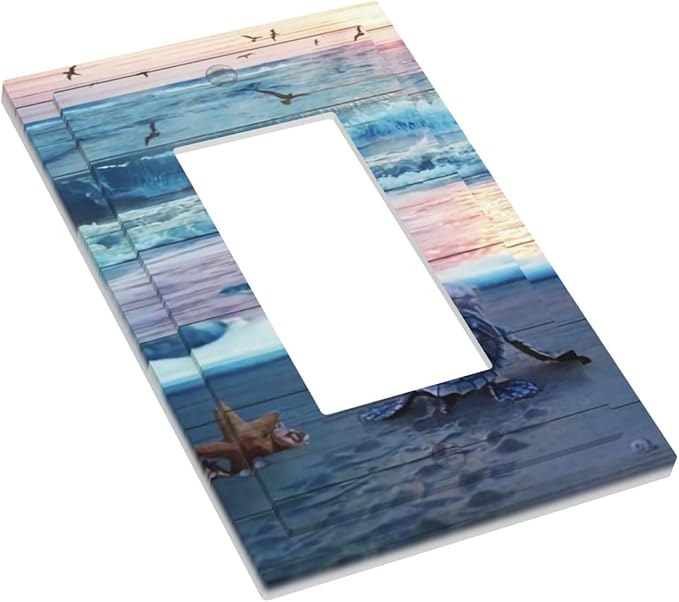 Beach Wave Sea Ocean Blue Green Turtle Coastal Starfish 1 Gang Single Decorator/Rocker Wall Plate Light Switches GFCI Electrical Device Face Switchplate Plug Cover for Dimmers, Receptacle, USB Outlet