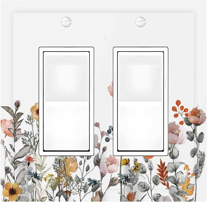 Decorative Outlet Covers Colorful Wildflowers Boho Vintage Floral 2 Gang Double Gfci Rocker Electrical Wall Panels Light Switch Cover Plate For Bed Room Living Room Decor
