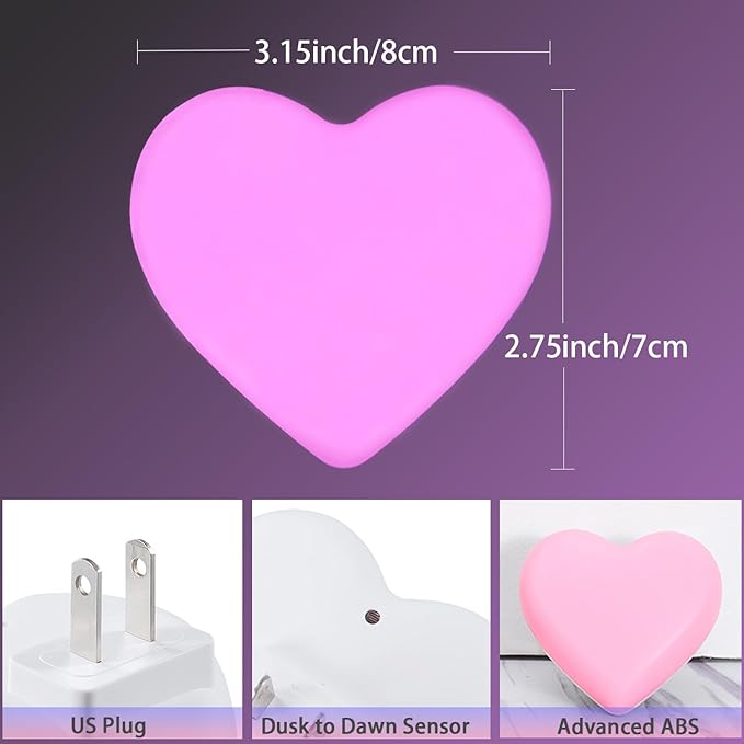 INZU Night Lights Plug into Wall, LED Night Light for Kids, Cute Nightlight with Auto Dusk to Dawn Sensor, LED Nightlight with Soft Warm Light for Bedroom, Nursery, Bathroom, Hallway (2Pack Pink)