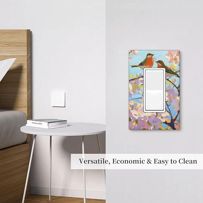 Bird Flower Single Rocker Wall Plate Decorative 1 Gang Light Switch Covers Electrical Switchplate Home Decorate Faceplat for Bathroom Bedroom Kitchen Room 4.5 x 2.76 Inch