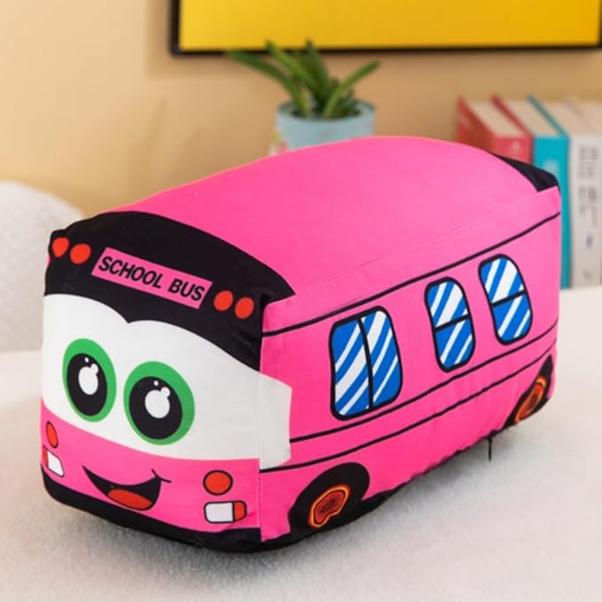OUKEYI 11.8 Inch/30cm Car Plush Toy Simulation Bus Cute Cartoon Pillow Filling Car Plush Pillow Toy Gift Children's Birthday Party Gift (Pink)