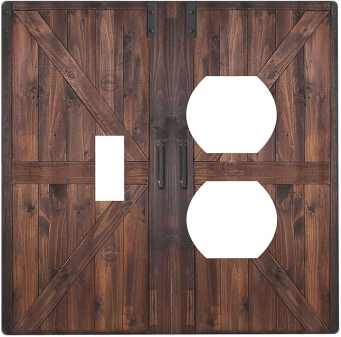 Decorative Outlet Covers Rustic Barn Doors Vintage Brown Wood Plank 2 Gang Wall Plate Single Toggle Duplex Light Switch Cover Switch Plate Covers Faceplate for Farmhouse Home Decor