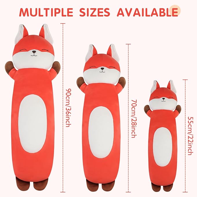 Dalmao 22 inch Orange Fox Stuffed Animal, Soft Long Pillow Doll, Cute Fox Plush Hugging Pillow Plushies Toy Gift for Kids, Boys Birthday,Valentine