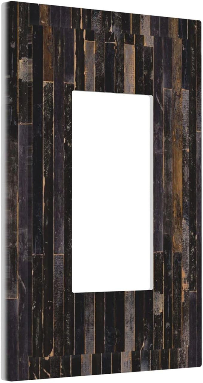 Decorative Switch Plate Covers Black Farmhouse Wood Board 1 Gang Single Decora GFCI Device Light Switch Cover Western Country Lodge 1 Rocker Outlet Wall Plate Faceplate for Bathroom Bedroom
