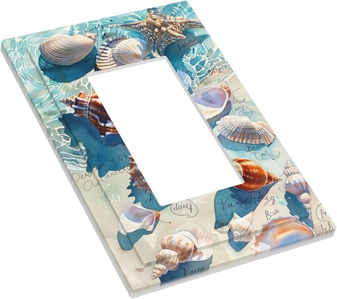 Decorative Outlet Covers Ocean Waves Starfish Conch Scallop Shell 1 Gang Single Rocker Light Switch Cover Plate Wall Plates Gfci Faceplate For Kids Room Nursery Decor