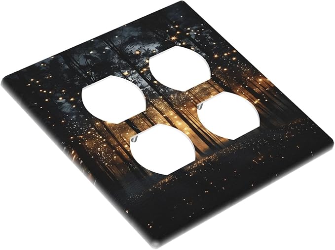 Whimsical Nature Enchanted Forest Landscape Outlet Covers 2 Gang Double Duplex Decorative Light Switch Covers Electrical Wallplates Socket Faceplate for Bedroom Living Room Decor