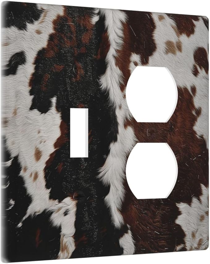 Cowhide Print Abstract Animal Fur Rustic Wallplates 1 Toggle 1 Duplex Switch Plate Electrical GFCI Faceplate Decorative Light Switch Covers for Farmhouse Home Decor