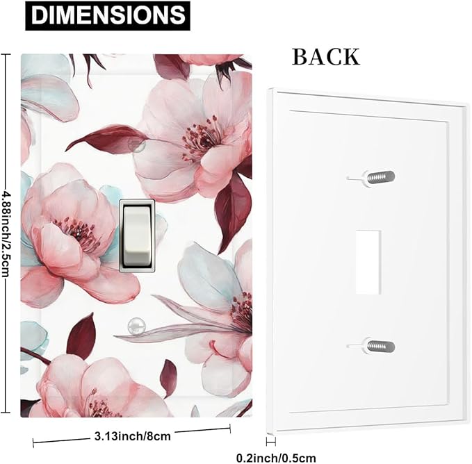 Watercolor Pink Cherry Blossom & Floral Burst 1-Gang Toggle Light Switch Plate, Romantic Floral Decorative Wall Plate for Bathroom Bedroom Vanity