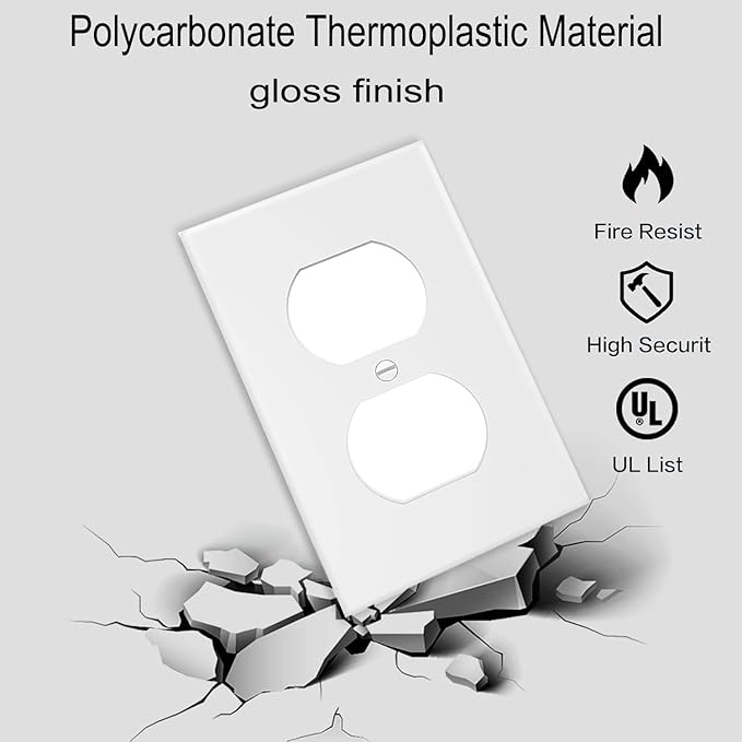 ZEFTV Duplex Wall Plates 1-Gang Switch Outlet Electrical Cover Plate Unbreakable Thermoplastic Faceplate for Light Receptacle Outlet Switch, White (100 Pack)